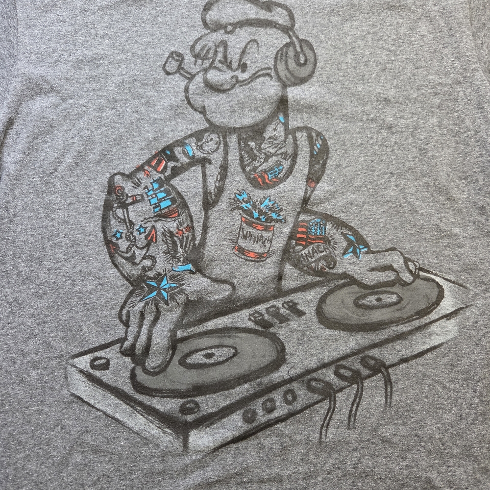 Gray Popeye DJ Graphic Tee with Blue & Red Accents